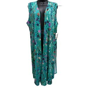 LulaRoe Turqoiuse‎ Heart Flower/Abstract Sleeveless Duster Size L Side Slit NWT